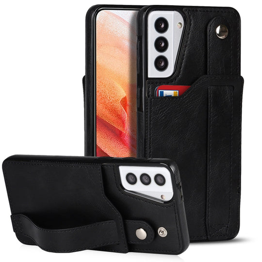 For Samsung Galaxy S21 5G Crazy Horse Texture Shockproof TPU + PU Leather Case with Card Slot & Wrist Strap Holder(Black)