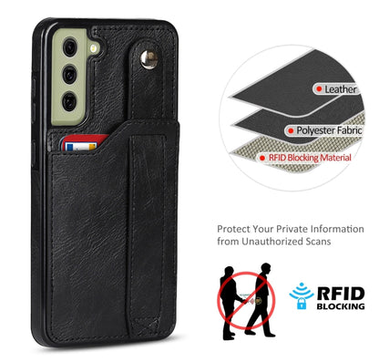 For Samsung Galaxy S21 FE Crazy Horse Texture Shockproof TPU + PU Leather Case with Card Slot & Wrist Strap Holder(Black) by buy2fix