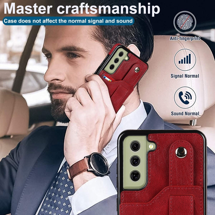 For Samsung Galaxy S21 FE Crazy Horse Texture Shockproof TPU + PU Leather Case with Card Slot & Wrist Strap Holder(Red) by buy2fix