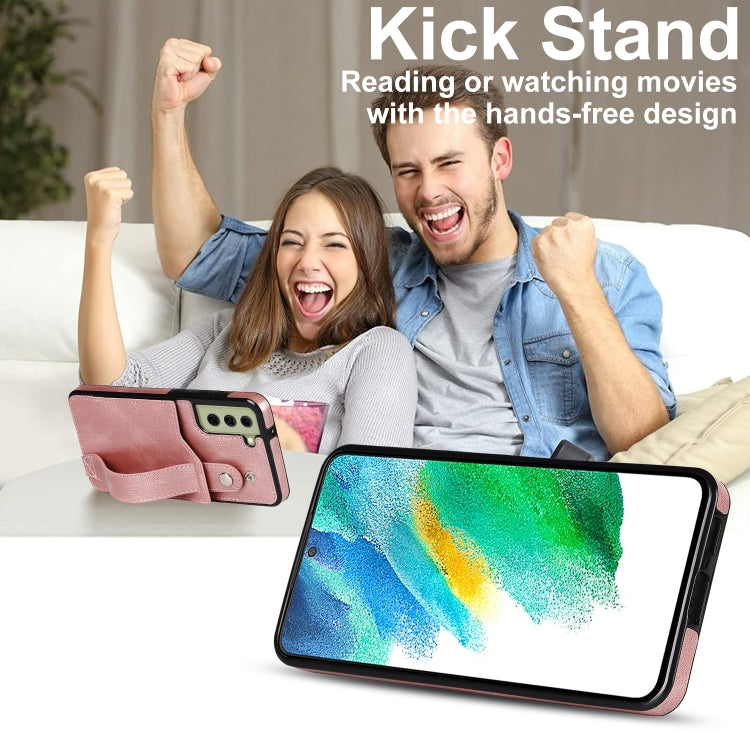 For Samsung Galaxy S21 FE Crazy Horse Texture Shockproof TPU + PU Leather Case with Card Slot & Wrist Strap Holder(Rose Gold) by buy2fix