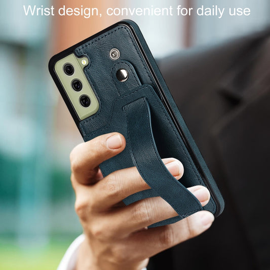 For Samsung Galaxy S21 FE Crazy Horse Texture Shockproof TPU + PU Leather Case with Card Slot & Wrist Strap Holder(Sapphire Blue) by buy2fix