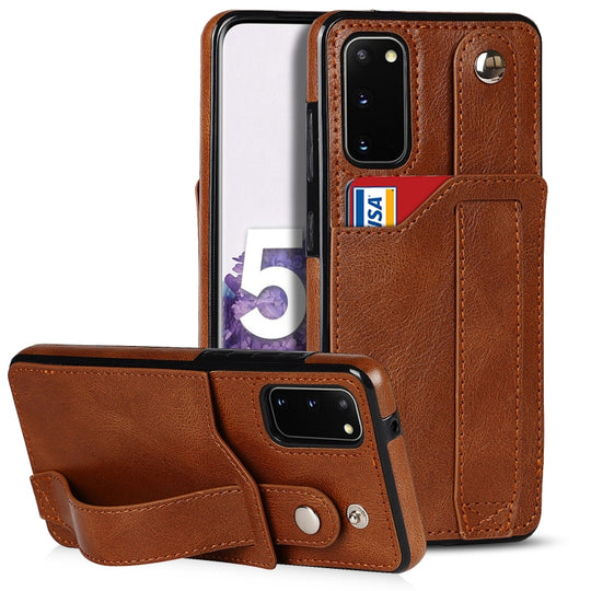 For Samsung Galaxy S20 Crazy Horse Texture Shockproof TPU + PU Leather Case with Card Slot & Wrist Strap Holder(Brown)