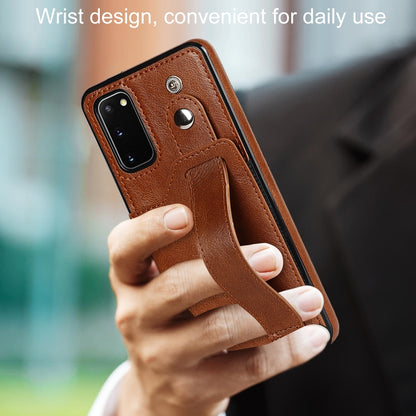 For Samsung Galaxy S20 Crazy Horse Texture Shockproof TPU + PU Leather Case with Card Slot & Wrist Strap Holder(Brown) by buy2fix