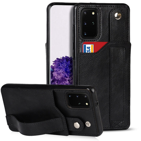 For Samsung Galaxy S20+ Crazy Horse Texture Shockproof TPU + PU Leather Case with Card Slot & Wrist Strap Holder(Black)
