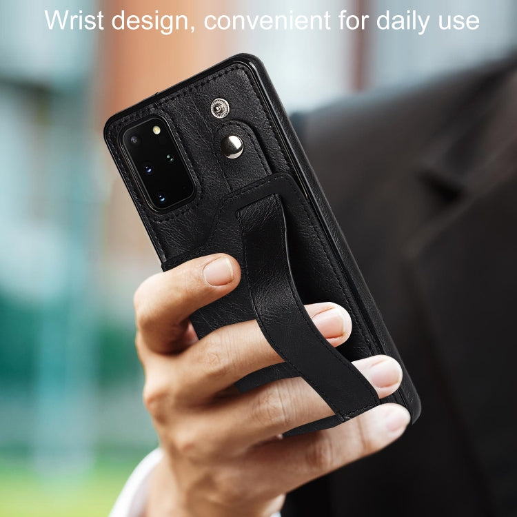 For Samsung Galaxy S20+ Crazy Horse Texture Shockproof TPU + PU Leather Case with Card Slot & Wrist Strap Holder(Black) by buy2fix