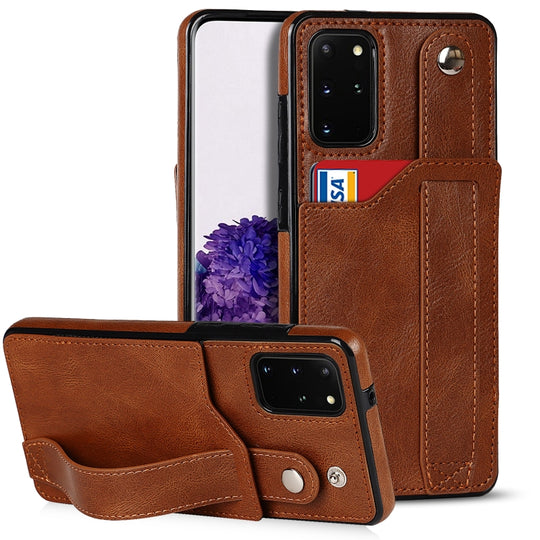 For Samsung Galaxy S20+ Crazy Horse Texture Shockproof TPU + PU Leather Case with Card Slot & Wrist Strap Holder(Brown)