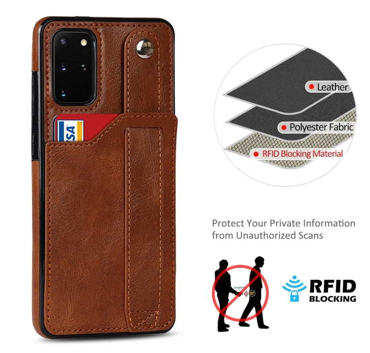For Samsung Galaxy S20+ Crazy Horse Texture Shockproof TPU + PU Leather Case with Card Slot & Wrist Strap Holder(Brown) by buy2fix