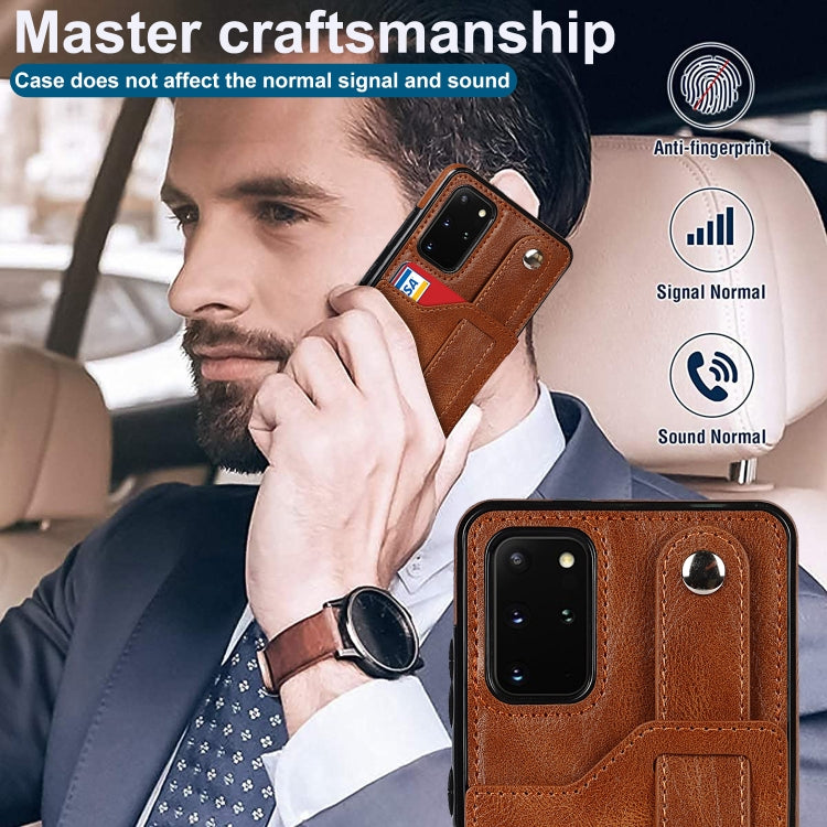 For Samsung Galaxy S20+ Crazy Horse Texture Shockproof TPU + PU Leather Case with Card Slot & Wrist Strap Holder(Brown) by buy2fix