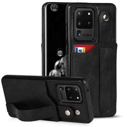 For Samsung Galaxy S20 Ultra Crazy Horse Texture Shockproof TPU + PU Leather Case with Card Slot & Wrist Strap Holder(Black) by buy2fix