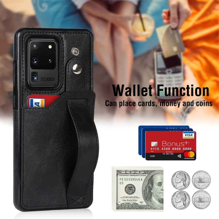For Samsung Galaxy S20 Ultra Crazy Horse Texture Shockproof TPU + PU Leather Case with Card Slot & Wrist Strap Holder(Black) by buy2fix