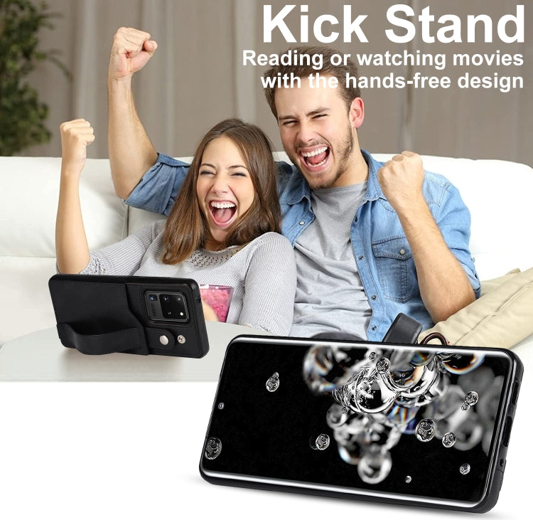 For Samsung Galaxy S20 Ultra Crazy Horse Texture Shockproof TPU + PU Leather Case with Card Slot & Wrist Strap Holder(Black) by buy2fix