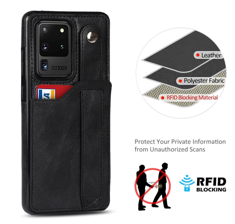 For Samsung Galaxy S20 Ultra Crazy Horse Texture Shockproof TPU + PU Leather Case with Card Slot & Wrist Strap Holder(Black) by buy2fix