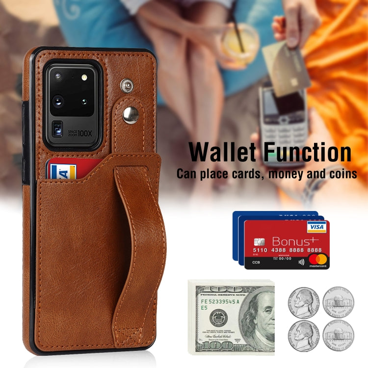 For Samsung Galaxy S20 Ultra Crazy Horse Texture Shockproof TPU + PU Leather Case with Card Slot & Wrist Strap Holder(Brown) by buy2fix