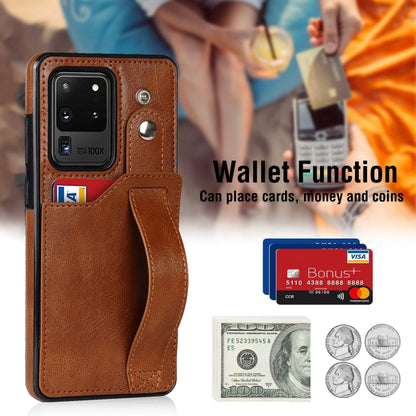 For Samsung Galaxy S20 Ultra Crazy Horse Texture Shockproof TPU + PU Leather Case with Card Slot & Wrist Strap Holder(Brown) by buy2fix