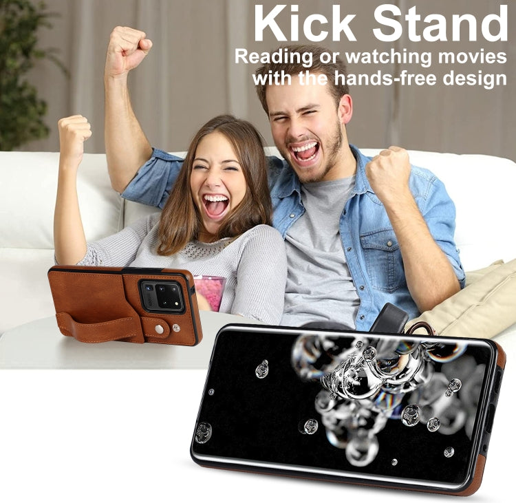 For Samsung Galaxy S20 Ultra Crazy Horse Texture Shockproof TPU + PU Leather Case with Card Slot & Wrist Strap Holder(Brown) by buy2fix