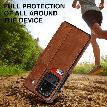 For Samsung Galaxy S20 Ultra Crazy Horse Texture Shockproof TPU + PU Leather Case with Card Slot & Wrist Strap Holder(Brown) by buy2fix