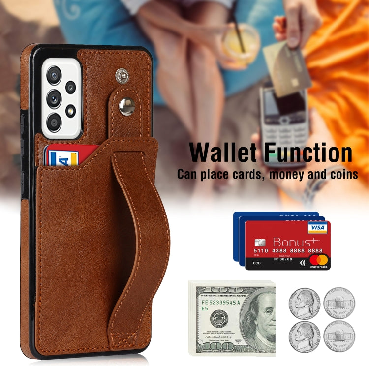 For Samsung Galaxy A52 5G / 4G Crazy Horse Texture Shockproof TPU + PU Leather Case with Card Slot & Wrist Strap Holder(Brown) by buy2fix