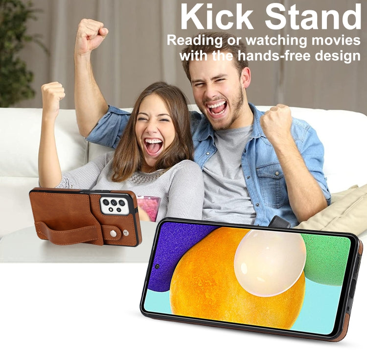 For Samsung Galaxy A52 5G / 4G Crazy Horse Texture Shockproof TPU + PU Leather Case with Card Slot & Wrist Strap Holder(Brown) by buy2fix