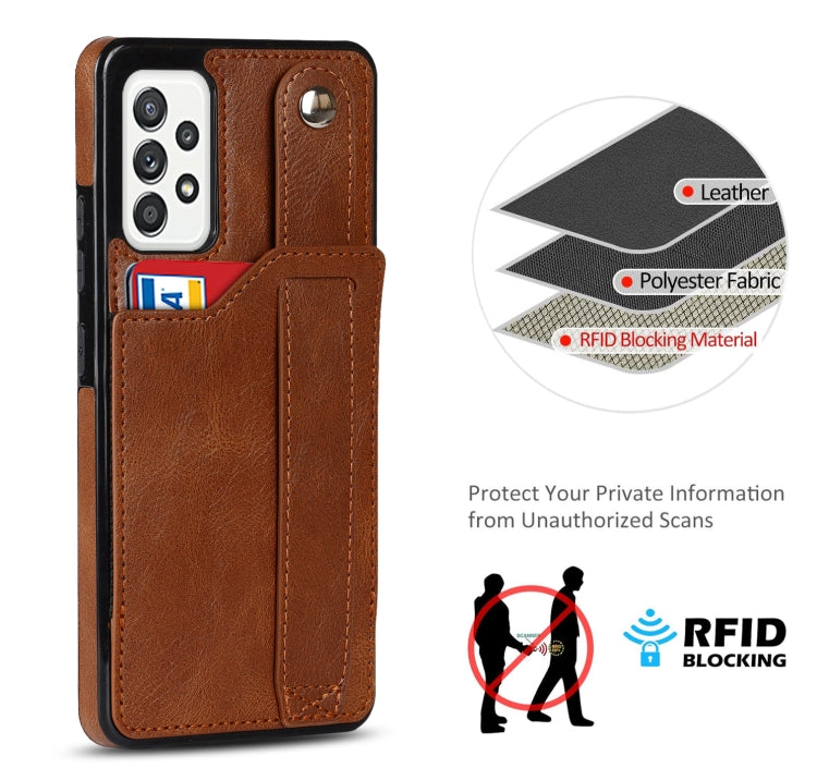For Samsung Galaxy A52 5G / 4G Crazy Horse Texture Shockproof TPU + PU Leather Case with Card Slot & Wrist Strap Holder(Brown) by buy2fix