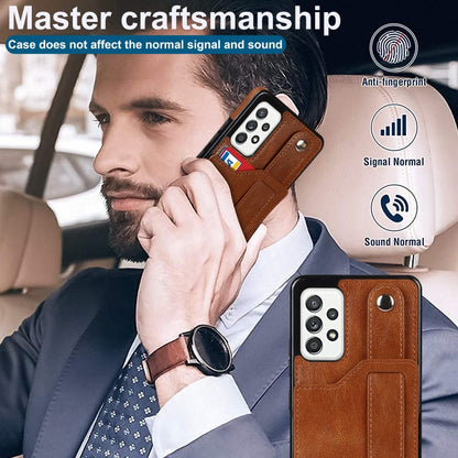 For Samsung Galaxy A52 5G / 4G Crazy Horse Texture Shockproof TPU + PU Leather Case with Card Slot & Wrist Strap Holder(Brown) by buy2fix