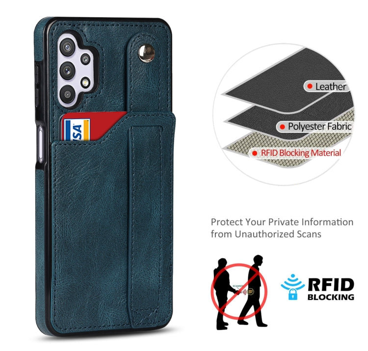 For Samsung Galaxy A32 5G Crazy Horse Texture Shockproof TPU + PU Leather Case with Card Slot & Wrist Strap Holder(Sapphire Blue) by buy2fix