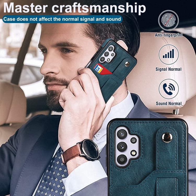 For Samsung Galaxy A32 5G Crazy Horse Texture Shockproof TPU + PU Leather Case with Card Slot & Wrist Strap Holder(Sapphire Blue) by buy2fix