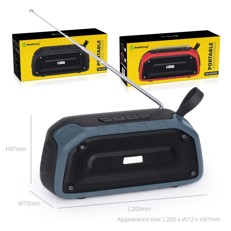 New Rixing NR-906FM TWS Waterproof Bluetooth Speaker Support Hands-free Call / FM with Handle & Antenna(Dark Blue) - Desktop Speaker by NewRixing | Online Shopping UK | buy2fix