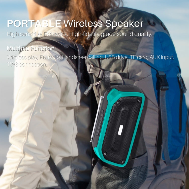 New Rixing NR-906FM TWS Waterproof Bluetooth Speaker Support Hands-free Call / FM with Handle & Antenna(Army Green) - Desktop Speaker by NewRixing | Online Shopping UK | buy2fix
