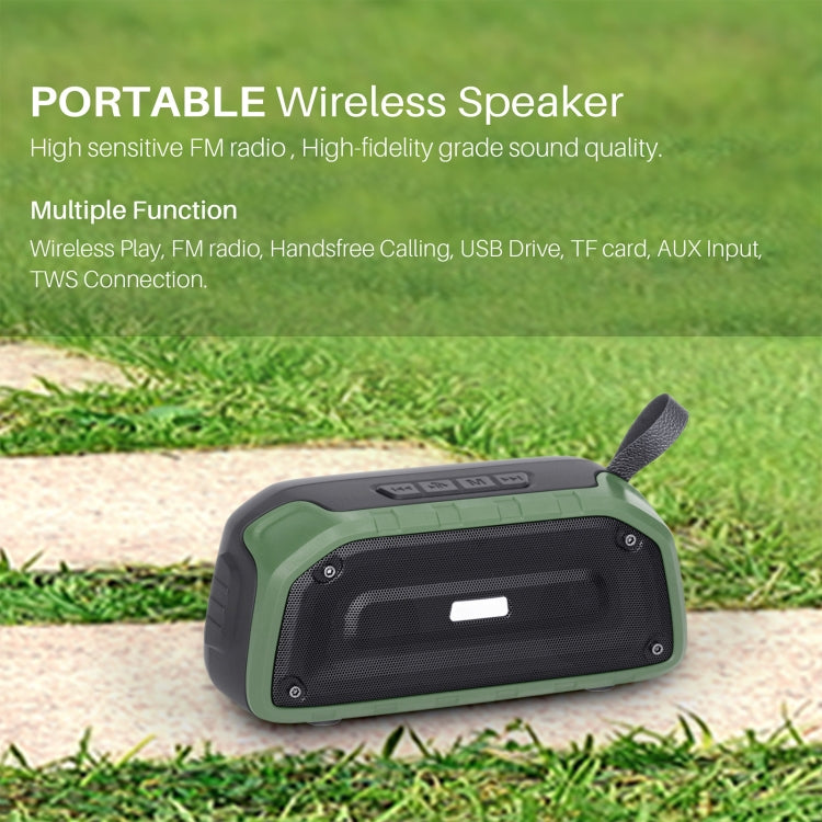 New Rixing NR-906FM TWS Waterproof Bluetooth Speaker Support Hands-free Call / FM with Handle & Antenna(Army Green) - Desktop Speaker by NewRixing | Online Shopping UK | buy2fix