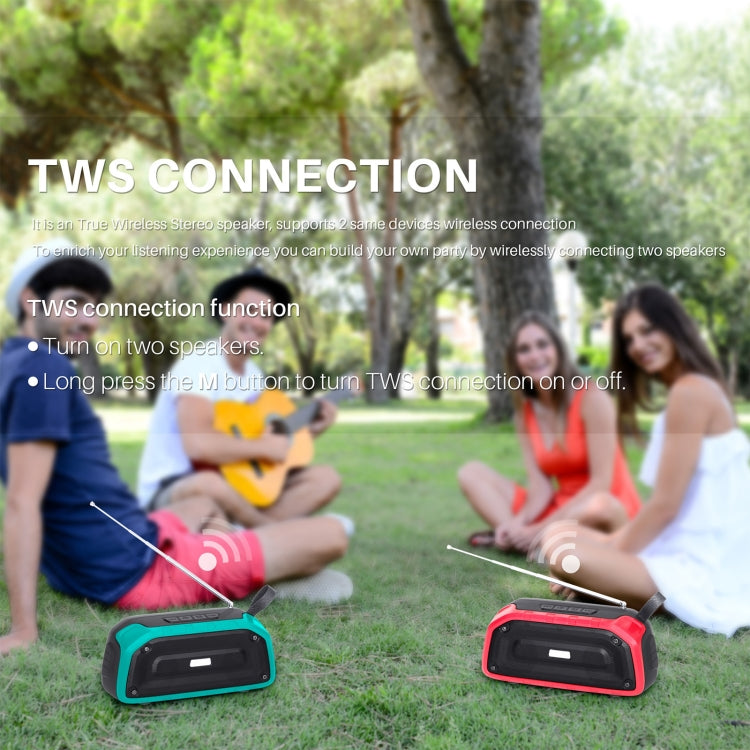 New Rixing NR-906FM TWS Waterproof Bluetooth Speaker Support Hands-free Call / FM with Handle & Antenna(Emerald Green) - Desktop Speaker by NewRixing | Online Shopping UK | buy2fix