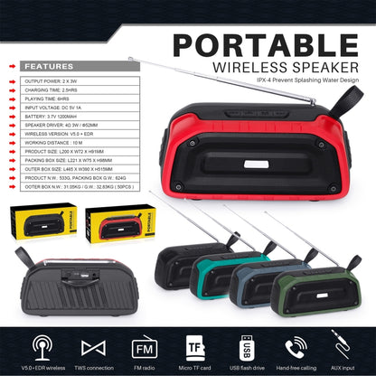 New Rixing NR-906FM TWS Waterproof Bluetooth Speaker Support Hands-free Call / FM with Handle & Antenna(Dark Blue) - Desktop Speaker by NewRixing | Online Shopping UK | buy2fix