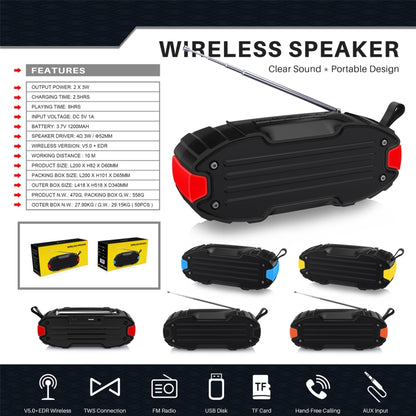 New Rixing NR-907FM TWS Outdoor Bluetooth Speaker Support Hands-free Call / FM with Handle & Antenna(Black) - Desktop Speaker by NewRixing | Online Shopping UK | buy2fix