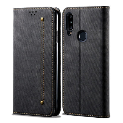 For Galaxy A20s Denim Texture Casual Style Horizontal Flip Leather Case with Holder & Card Slots & Wallet(Black) by buy2fix