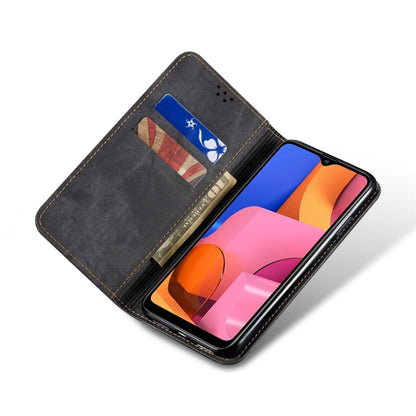 For Galaxy A20s Denim Texture Casual Style Horizontal Flip Leather Case with Holder & Card Slots & Wallet(Black) by buy2fix