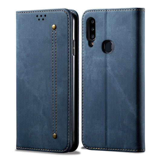 For Galaxy A20s Denim Texture Casual Style Horizontal Flip Leather Case with Holder & Card Slots & Wallet(Blue) by buy2fix