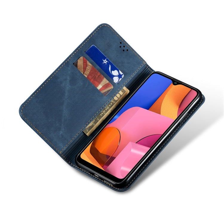 For Galaxy A20s Denim Texture Casual Style Horizontal Flip Leather Case with Holder & Card Slots & Wallet(Blue) by buy2fix