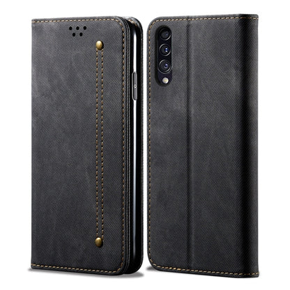 For Galaxy A50s / A50 / A30s Denim Texture Casual Style Horizontal Flip Leather Case with Holder & Card Slots & Wallet(Black) by buy2fix