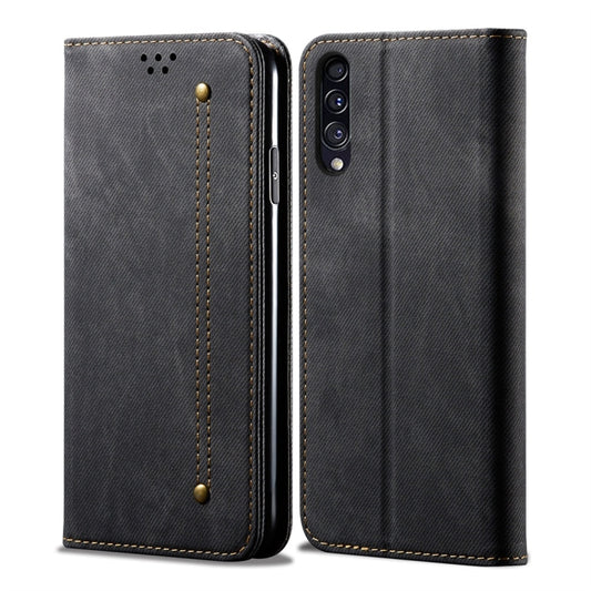 For Galaxy A50s / A50 / A30s Denim Texture Casual Style Horizontal Flip Leather Case with Holder & Card Slots & Wallet(Black) by buy2fix