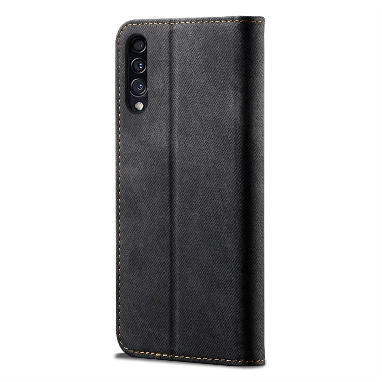 For Galaxy A50s / A50 / A30s Denim Texture Casual Style Horizontal Flip Leather Case with Holder & Card Slots & Wallet(Black) by buy2fix