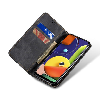 For Galaxy A50s / A50 / A30s Denim Texture Casual Style Horizontal Flip Leather Case with Holder & Card Slots & Wallet(Black) by buy2fix