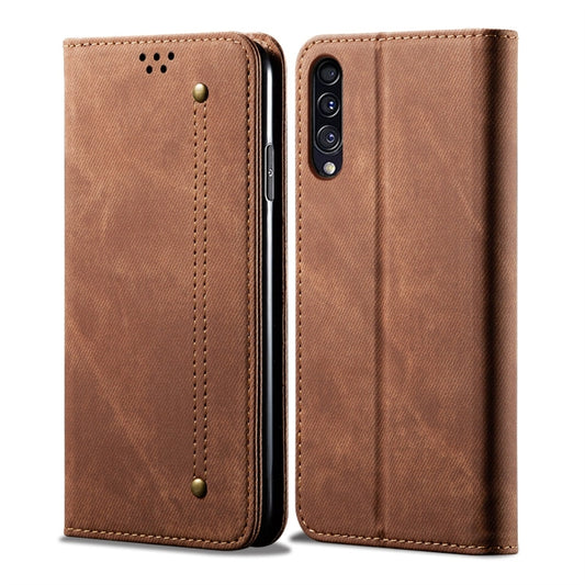 For Galaxy A50s / A50 / A30s Denim Texture Casual Style Horizontal Flip Leather Case with Holder & Card Slots & Wallet(Brown) by buy2fix