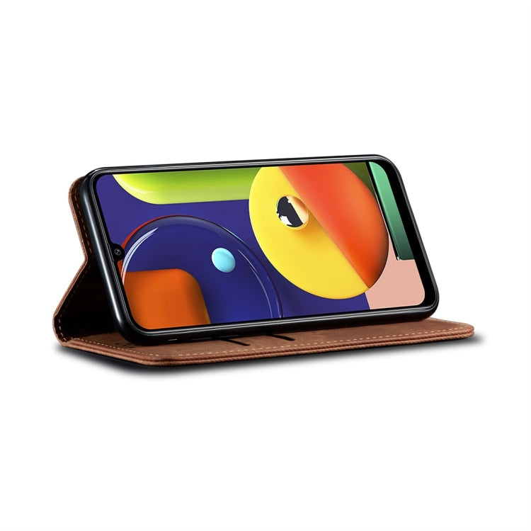 For Galaxy A50s / A50 / A30s Denim Texture Casual Style Horizontal Flip Leather Case with Holder & Card Slots & Wallet(Brown) by buy2fix