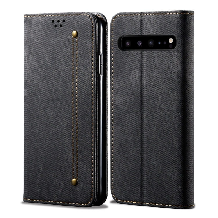 For Galaxy S10 5G Denim Texture Casual Style Horizontal Flip Leather Case with Holder & Card Slots & Wallet(Black) - Galaxy Phone Cases by buy2fix | Online Shopping UK | buy2fix
