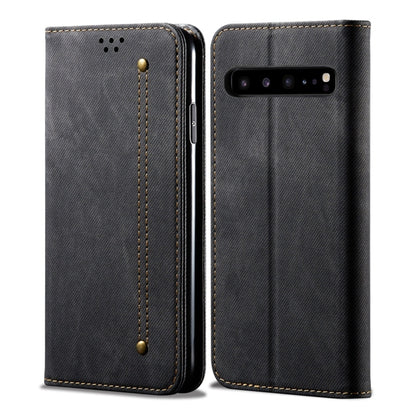 For Galaxy S10 5G Denim Texture Casual Style Horizontal Flip Leather Case with Holder & Card Slots & Wallet(Black) - Galaxy Phone Cases by buy2fix | Online Shopping UK | buy2fix