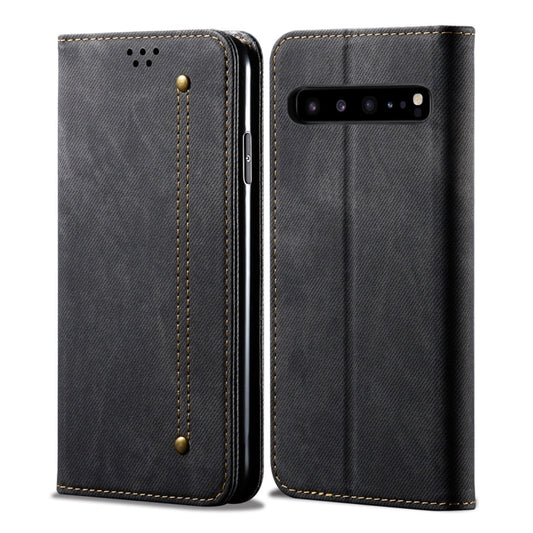 For Galaxy S10 5G Denim Texture Casual Style Horizontal Flip Leather Case with Holder & Card Slots & Wallet(Black) - Galaxy Phone Cases by buy2fix | Online Shopping UK | buy2fix