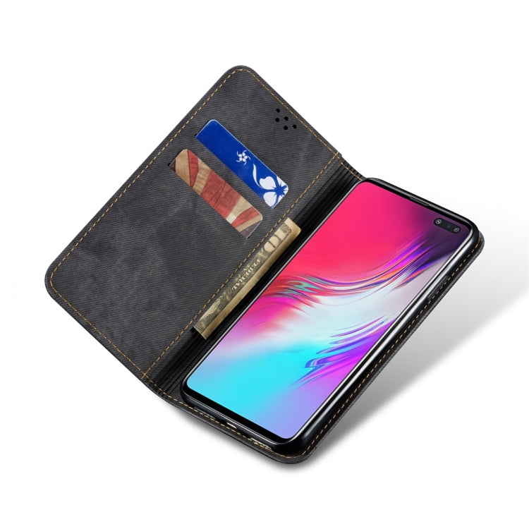 For Galaxy S10 5G Denim Texture Casual Style Horizontal Flip Leather Case with Holder & Card Slots & Wallet(Black) - Galaxy Phone Cases by buy2fix | Online Shopping UK | buy2fix