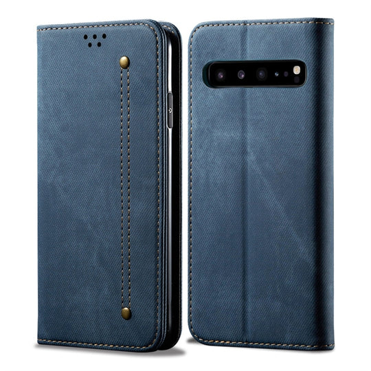 For Galaxy S10 5G Denim Texture Casual Style Horizontal Flip Leather Case with Holder & Card Slots & Wallet(Blue)