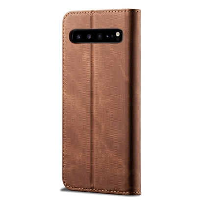For Galaxy S10 5G Denim Texture Casual Style Horizontal Flip Leather Case with Holder & Card Slots & Wallet(Brown) by buy2fix
