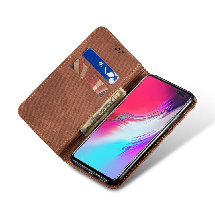For Galaxy S10 5G Denim Texture Casual Style Horizontal Flip Leather Case with Holder & Card Slots & Wallet(Brown) by buy2fix