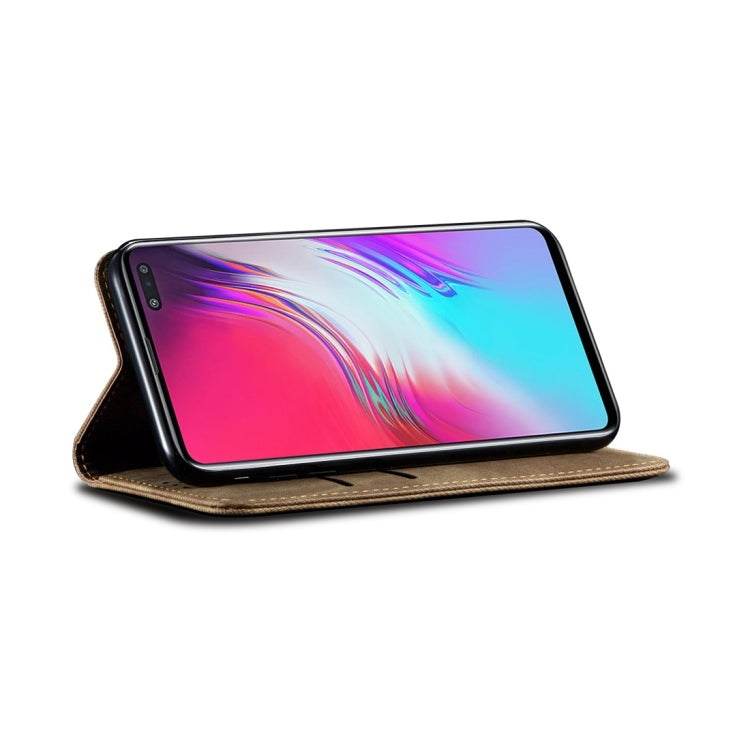 For Galaxy S10 5G Denim Texture Casual Style Horizontal Flip Leather Case with Holder & Card Slots & Wallet(Khaki) by buy2fix